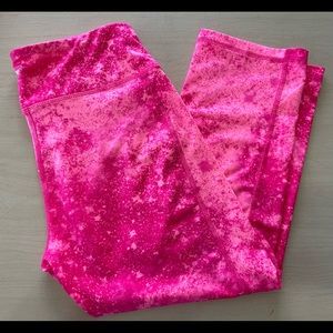 Old Navy activewear workout leggings crops pink space print size medium, pocket